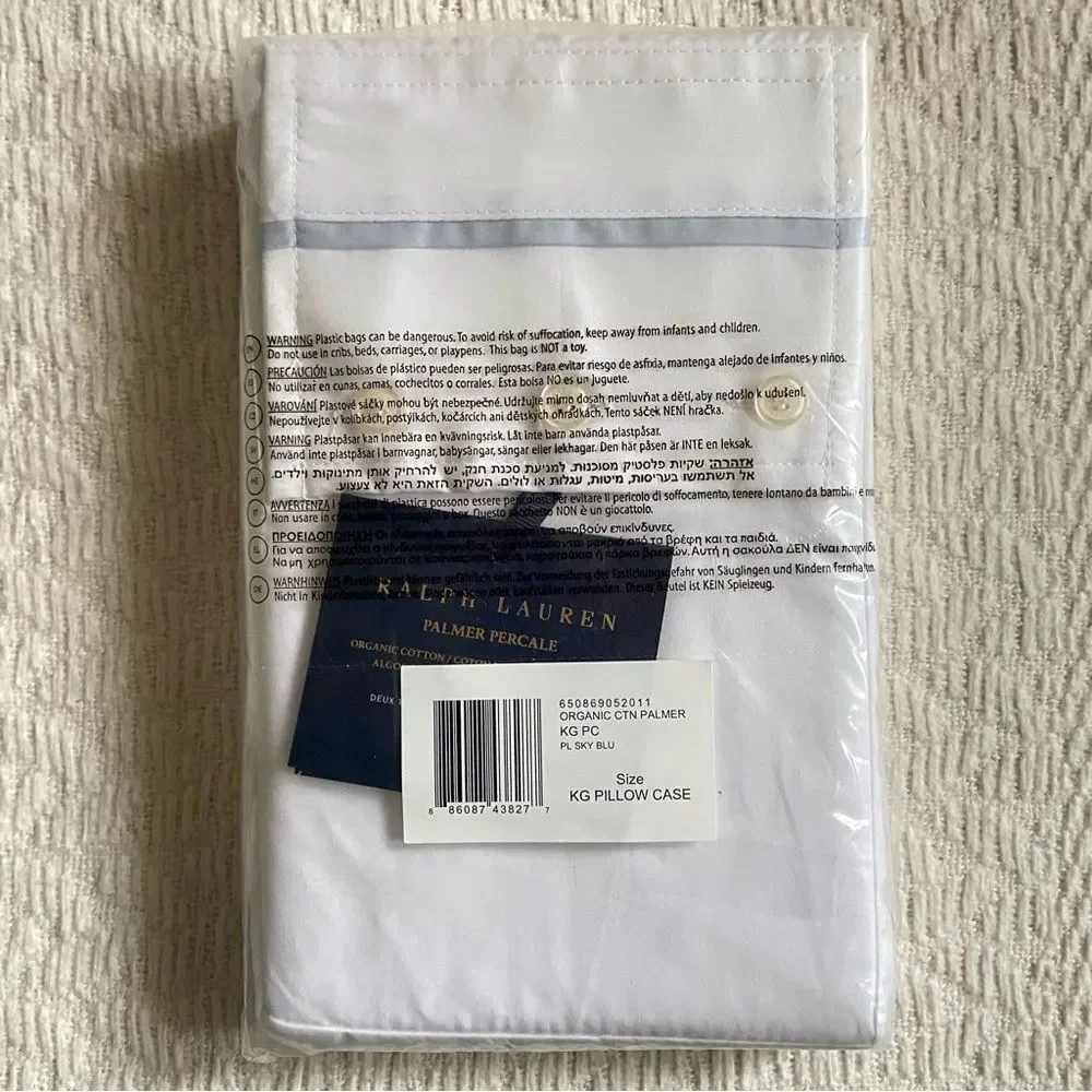 Ralph Lauren Organic Cotton Percale Palmer King Pillow Case in Pale Sky Blue